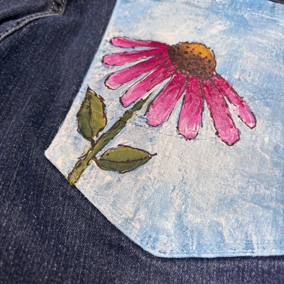 Levi's Signature Jeans Hand Painted Pink Daisy Flower Braided Belt Women's 14S - Picture 8 of 13